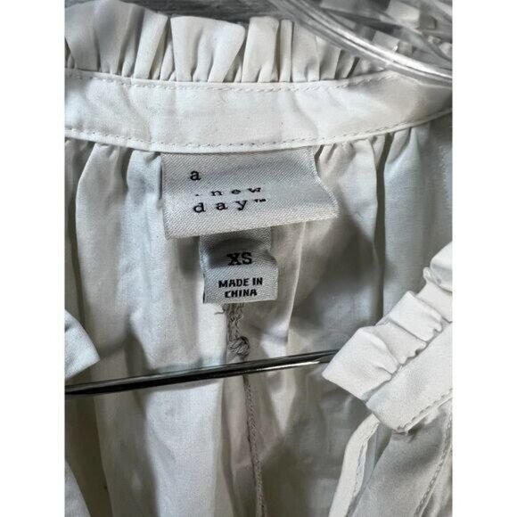 White‎ Ruffle-Neck Tiered Dress By A New Day XS Cotton Blend Womens Casual Wear - Picture 3 of 5